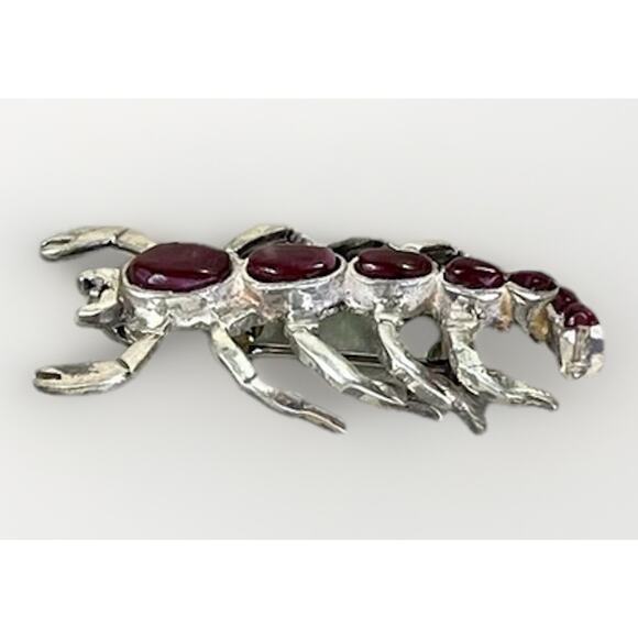 Vintage Native American Sterling Silver Red Coral Scorpion Pin Brooch Signed - Picture 4 of 13